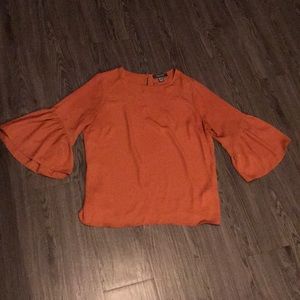 burnt orange balloon sleeve blouse